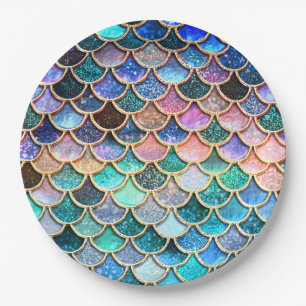 Aqua Pink Mermaid Glitter Scales- Mermaid Scales Paper Plate