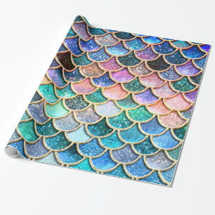 Aqua Pink Mermaid Glitter Scales- Mermaid Scales Wrapping Paper