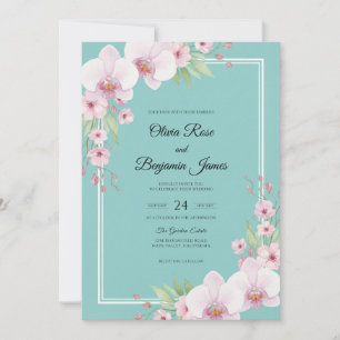 Aqua Pink Orchid Wedding Invitation