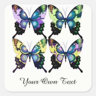 Aqua, Pink, Personalisation -  Elegant Butterflies Square Sticker
