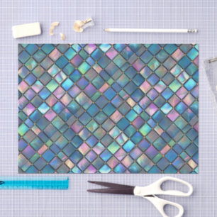 Aqua Pink Teal Watercolor Mosaic Sea Glass Tissue Paper