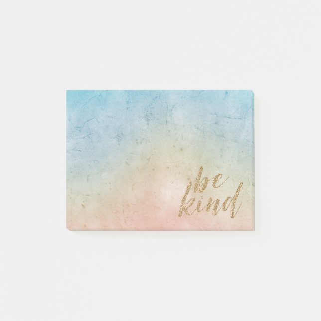 Aqua Pink Tie dye Gold Glitter Be Kind Post-it Notes (Front)