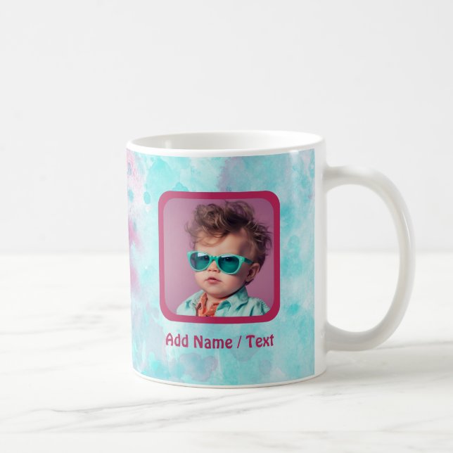 Aqua Pink Watercolor Wash & Customisable Photo Mug (Right)