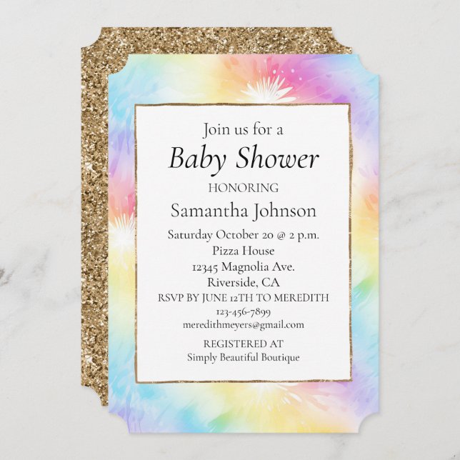 Aqua Pink Yellow Tie Dye Baby Shower Invitation (Front/Back)
