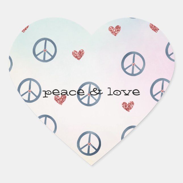 Aqua Pink Yellow Tie Dye Peace Sign with Hearts Heart Sticker (Front)