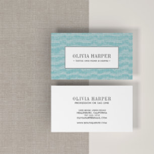 Aqua   Plain Elegant Linen Look Professional   Business Card