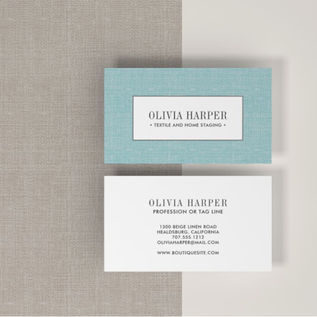 Aqua | Plain Elegant Linen Look Professional   Business Card (Creator Uploaded)