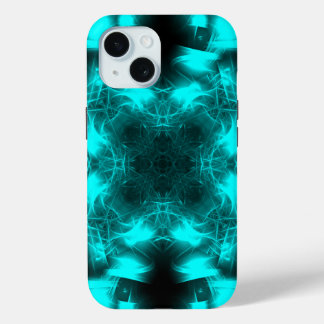 Aqua Plasma Symmetry Fractal Art iPhone 15 Case