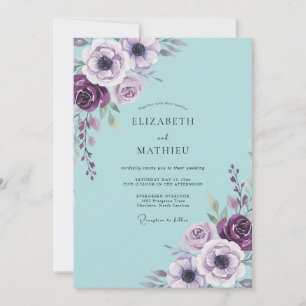 Aqua Plum Anemone Wedding Invitation
