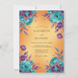 Aqua Plum Painted Wedding Invitation