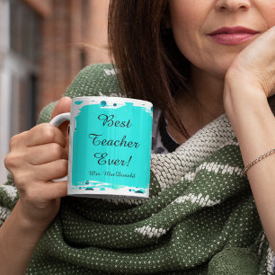 Aqua Polka dot best teacher ever gift Coffee Mug