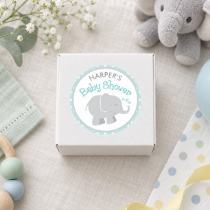 Aqua Polka Dot Grey Elephant Shower Classic Round Sticker