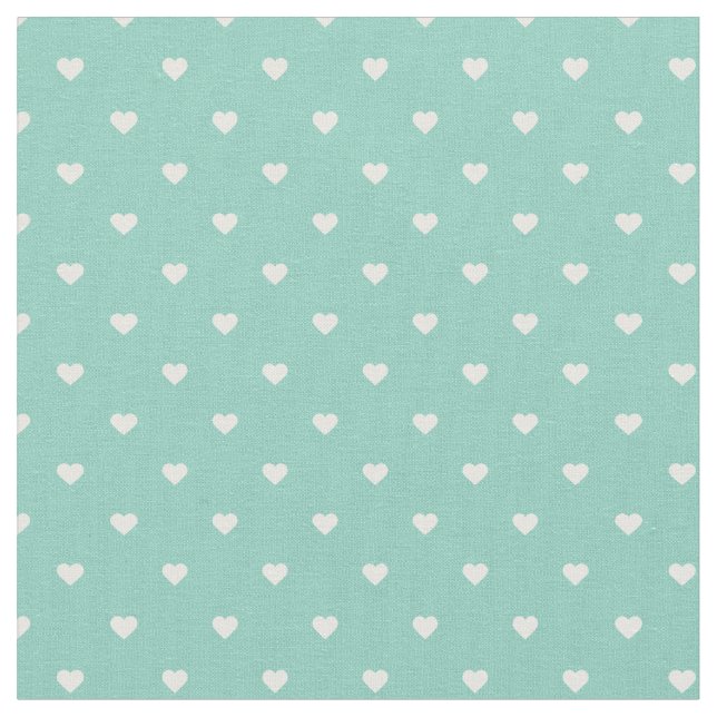 Aqua Polka Dot Hearts Fabric (Close Up)