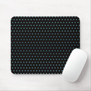 Aqua Polka Dots On Black Mouse Pad
