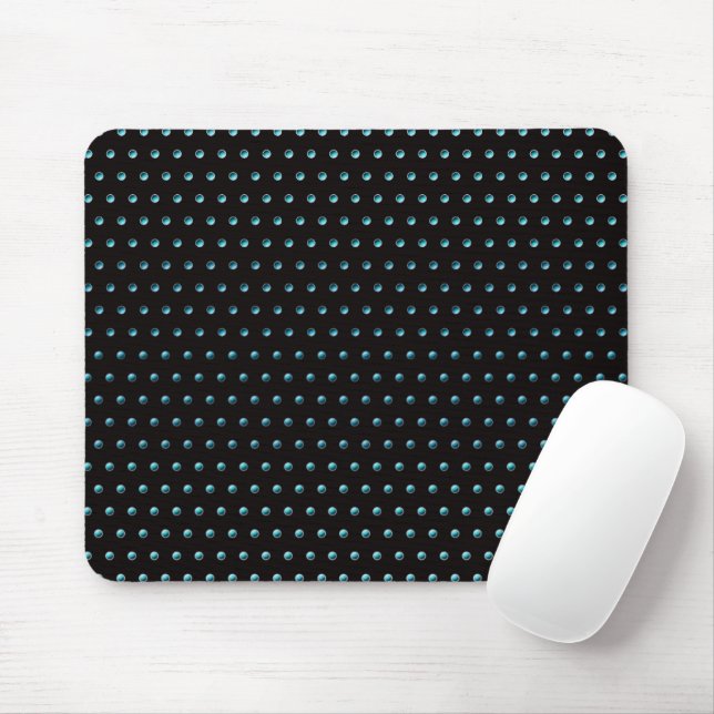 Aqua Polka Dots On Black Mouse Pad (With Mouse)