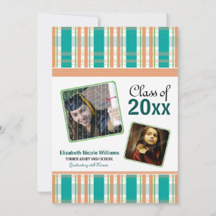 Aqua Preppy Plaid Custom Graduation Announcement