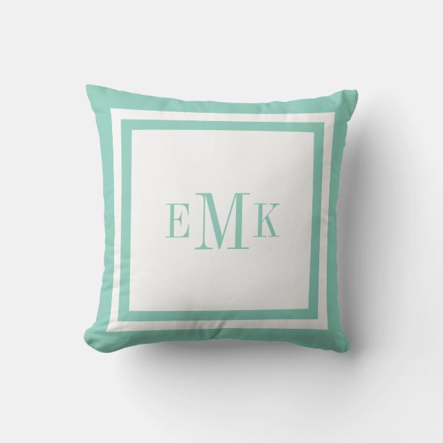 Aqua Preppy Ribbon Dots Custom Monogram Cushion (Front)