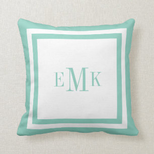 Aqua Preppy Ribbon Dots Custom Monogram Cushion
