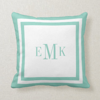 Aqua Preppy Ribbon Dots Custom Monogram Cushion