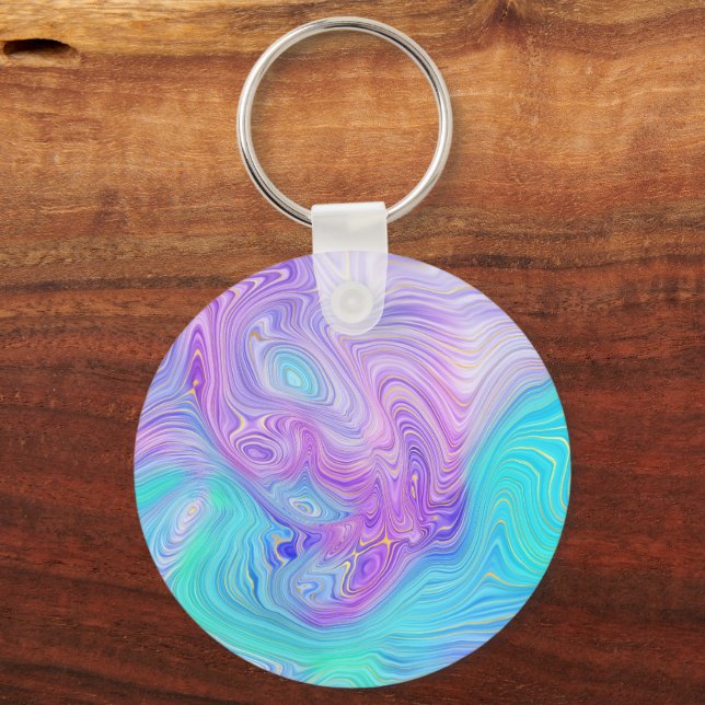 Aqua Purple Abstract Key Ring (Front)