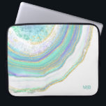Aqua Purple Agate Marble Pattern and Monogram Laptop Sleeve<br><div class="desc">A beautifully stylish laptop sleeve featuring an agate marble stone pattern in feminine pastel aqua,  purple,  blue and gold. A text template is included to personalise with your monogram or other desired text. You can also delete the sample monogram if you wish to order the item without text.</div>