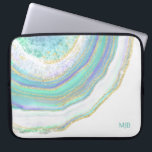 Aqua Purple Agate Marble Pattern and Monogram Laptop Sleeve<br><div class="desc">A beautifully stylish laptop sleeve featuring an agate marble stone pattern in feminine pastel aqua,  purple,  blue and gold. A text template is included to personalise with your monogram or other desired text. You can also delete the sample monogram if you wish to order the item without text.</div>