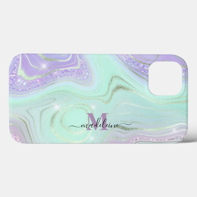Aqua Purple Crystal Marble Iridescent Agate Case-Mate iPhone Case (Back (Horizontal))
