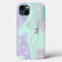 Aqua Purple Crystal Marble Iridescent Agate
