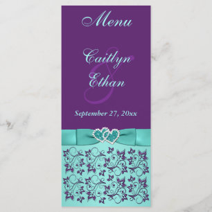 Aqua, Purple Floral, Hearts Menu Card