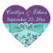 Aqua, Purple Floral, Hearts Wedding Favour Sticker