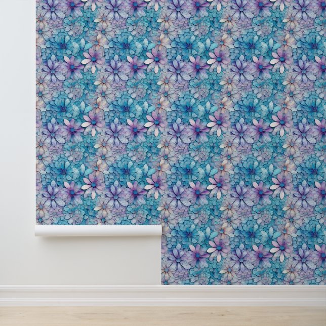 Aqua Purple Flowers Wallpaper (Application)