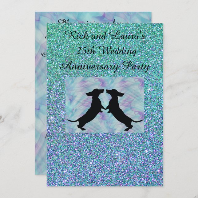 Aqua Purple Glitter Dachshund Party Invitatiions Invitation (Front/Back)