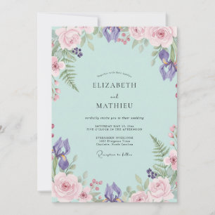 Aqua Purple Iris Eucalyptus Wedding Invitation