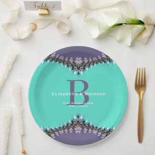 Aqua & Purple Lace Wedding Souvenir Plate
