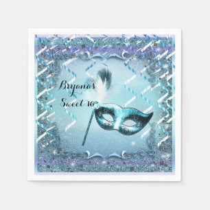 Aqua & Purple Masquerade Mask Elegant Ball Party Napkin