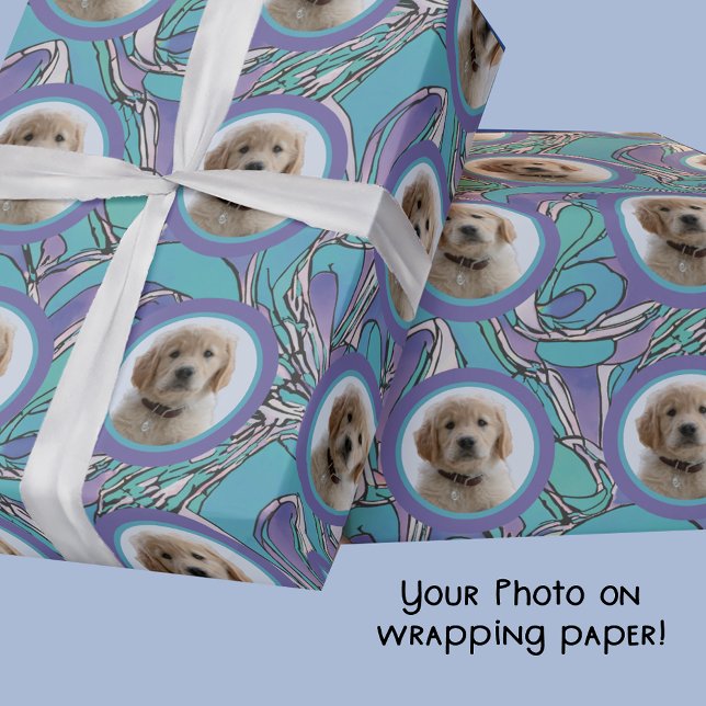 Aqua Purple Photo Pet Mum Grandma Dog Lover Gift  Wrapping Paper (Creator Uploaded)