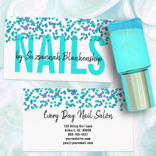  Aqua Purple Sequins Large Text NAILS Custom  Business Card