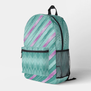 AQUA & PURPLE SHIMMER LOOK CHEVRON LOOK & STRIPES PRINTED BACKPACK
