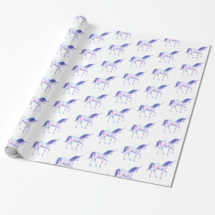 Aqua Purple White Unicorn Wrapping Paper