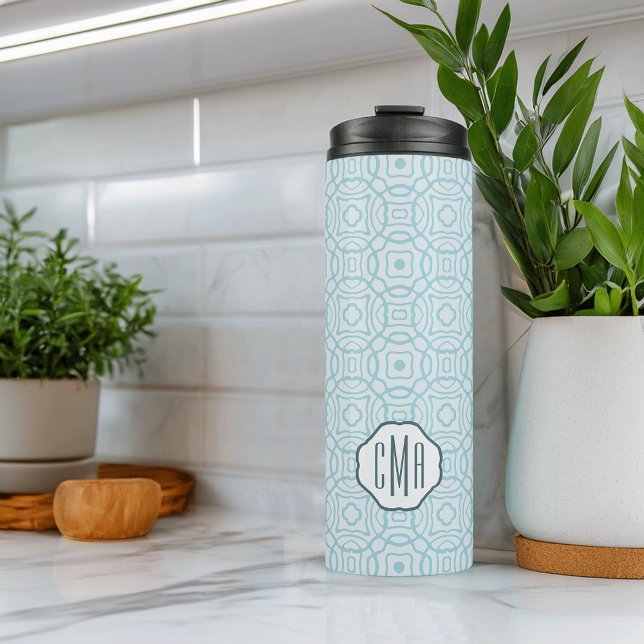 Aqua Quatrefoil Custom Monogram Thermal Tumbler (Creator Uploaded)