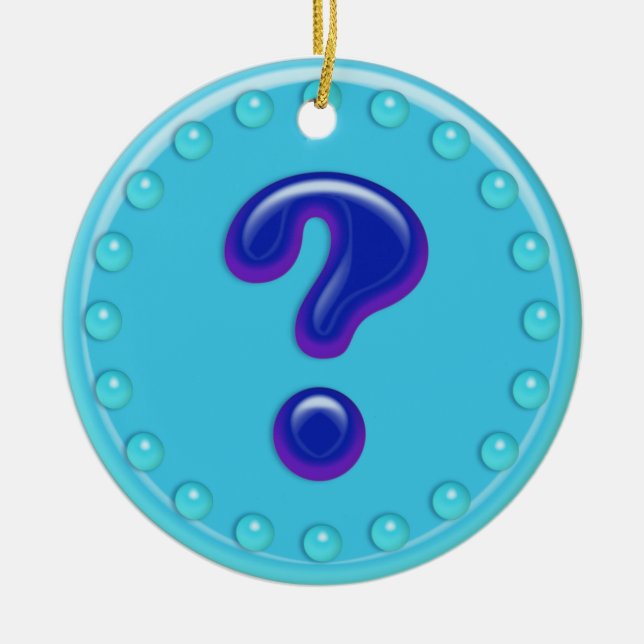 Aqua Question Mark Ceramic Tree Decoration (Front)