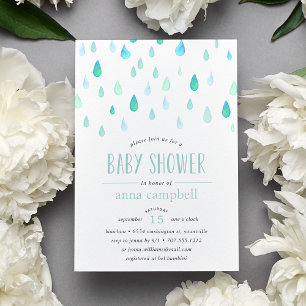 Aqua Raindrops   Baby Shower Invitation