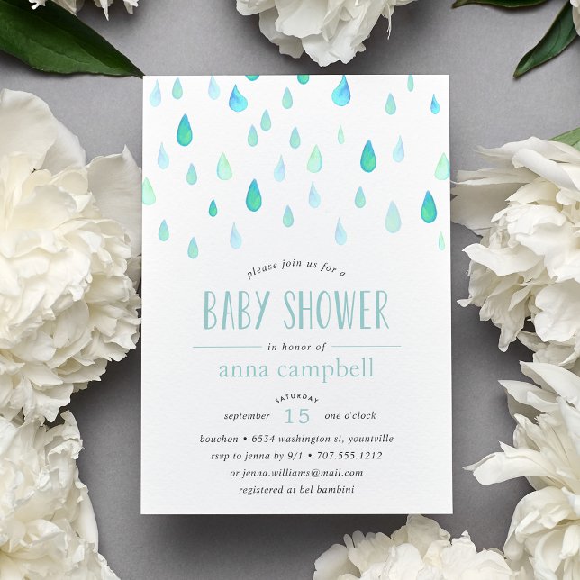 Aqua Raindrops | Baby Shower Invitation (Creator Uploaded)