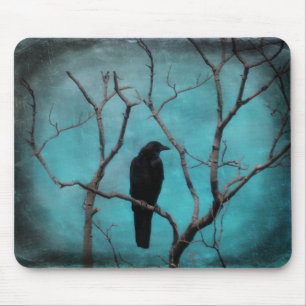 Aqua Raven Art Mouse Pad