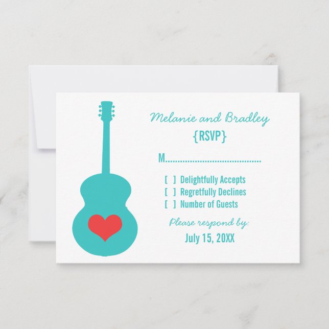 Aqua/Red Guitar Heart Response Card (Front)