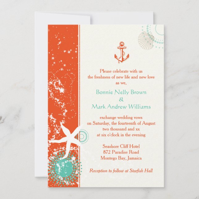 Aqua Red Nautical Wedding Celebration Invitation (Front)