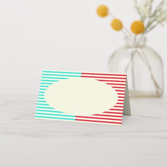 Aqua & Red Party Place Cards (Front)