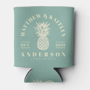 Aqua Reef Tropical Pineapple Wedding Crest Can Cooler