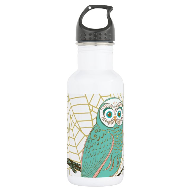 Aqua Retro Owl Design 532 Ml Water Bottle (Front)