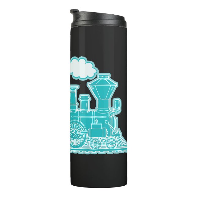 Aqua retro steam train full name thermal tumbler (Rotated Right)